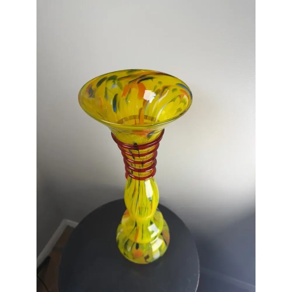 Home Essentials & Beyond Hand Blown Art Glass Trumpet Vase 17.25” Vintage